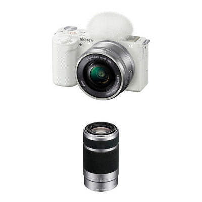 Sony ZV-E10 Mirrorless Camera with 16-50mm and 55-210mm Lens (White)